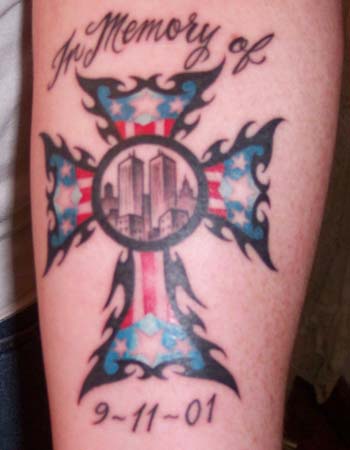 Tattoo of WTC and American Flag on Bob Rice's Arm