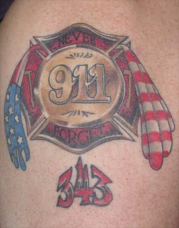 Tattoo of WTC and American Flag on Bob Rice's Arm