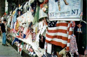 Memorial scene at the WTC area in lower Manhattan