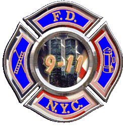 Maltese cross with WTC in center and flag in background