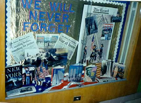 Gloria Pepper, the school librarian, set up this beautiful tribute.