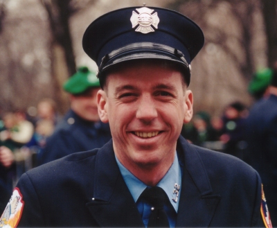 Firefighter Michael Lynch at St Pats day Parade