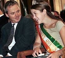 Irish Bard Award winner Michael Daly, of the Daily News, with the 2002 Colleen Queen Kaitlyn Stackpole at the Great Irish Fair's kick-off at Borough Hall on Aug. 22